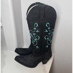 Lane Cowgirl Boots Black Suede Turquoise Embroidered Obsidian Strut 8.5 Festival